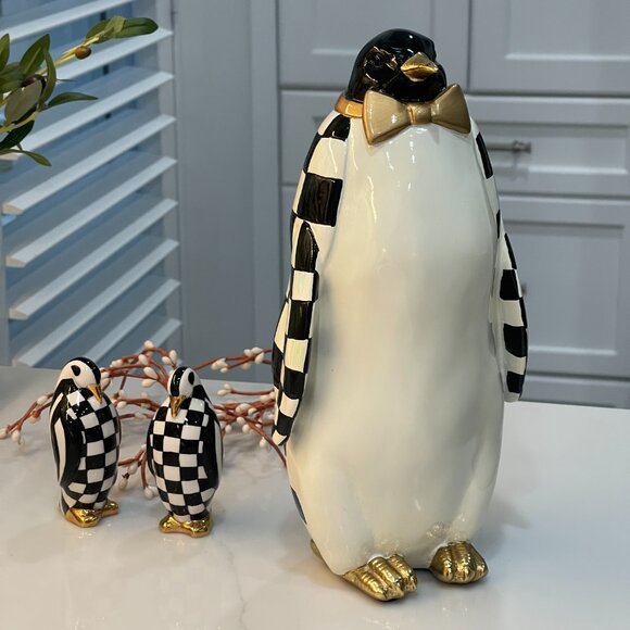 MacKenzie-Childs Courtly Check Tabletop Penguin – 11" Resin Holiday Figure-NEW - Picture 9 of 14